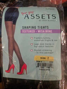 Spanx Assets Shaping Tights Black Textured Wishbone Size 2 / Size M New